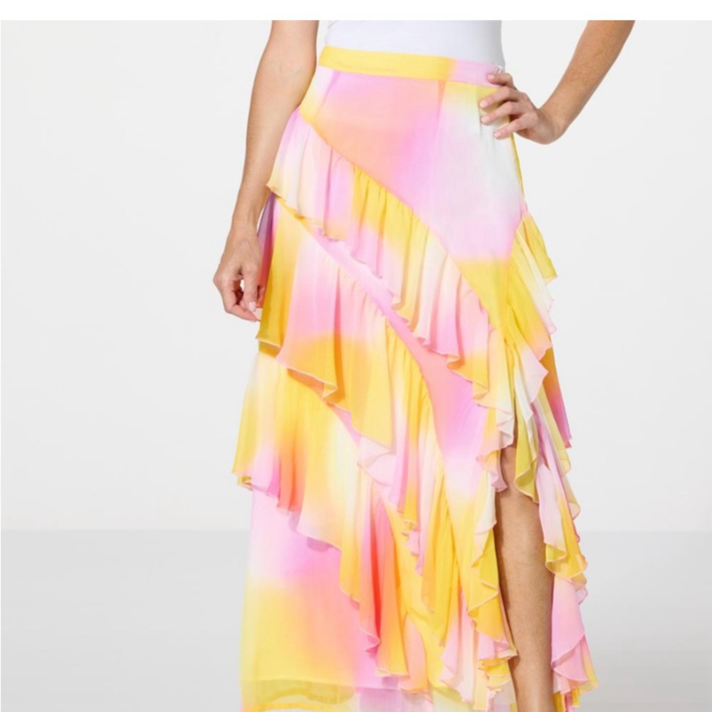 Christian Siriano Pink and Yellow Maxi A-Line Skirt